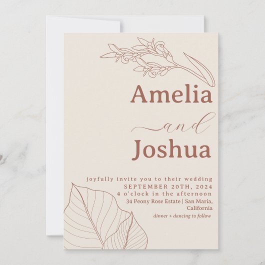Invitation Mariage Boho moderne Burange Terracotta (Devant)