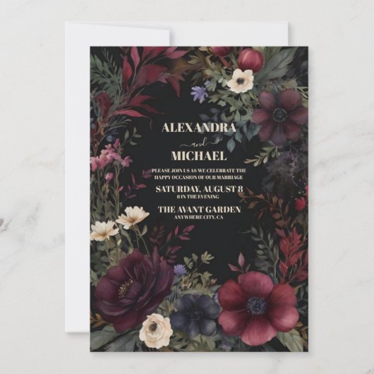 Invitation Mariage Boho moderne de Bourgogne noire (Devant)