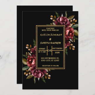 Invitation Mariage Boho moderne de la Bourgogne noire et de l