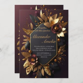 Invitation Mariage Boho moderne de la Bourgogne noire et de l (Devant / Derrière)