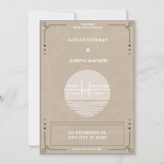 Invitation Mariage Boho moderne de la Bourgogne noire et de l (Devant)