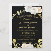 Invitation Mariage Boho moderne Floral Noir et Or (Devant)
