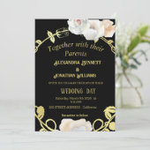 Invitation Mariage Boho moderne Floral Noir et Or (Debout devant)