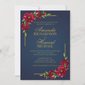 Invitation Mariage boho moderne marine et tourterelles rouges (Devant)