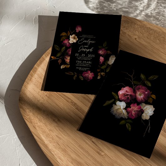 Invitation Mariage boho moderne romantique de Bourgogne foncé
