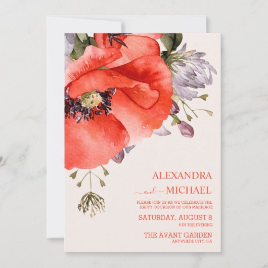 Invitation Mariage Boho Neutral Aquarelle Poppies (Devant)