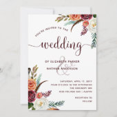 Invitation Mariage Boho | Orange bordeaux et fleurs blanches (Devant)