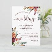 Invitation Mariage Boho | Orange bordeaux et fleurs blanches (Debout devant)