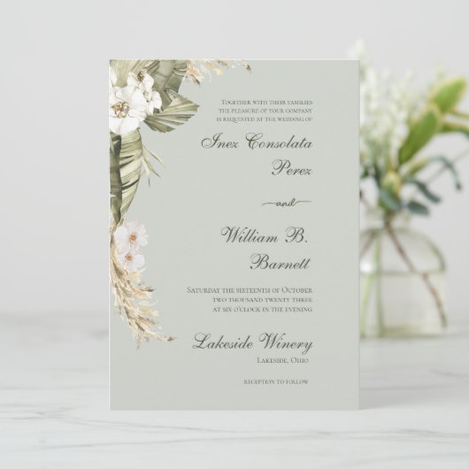 Invitation Mariage Boho Orchid Sage (Debout devant)