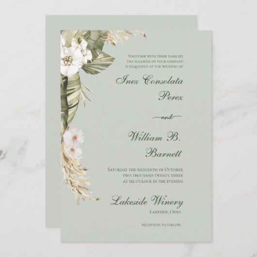 Invitation Mariage Boho Orchid Sage (Devant / Derrière)
