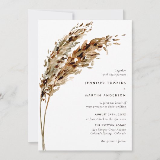 Invitation Mariage Boho Pampas Grass (Devant)