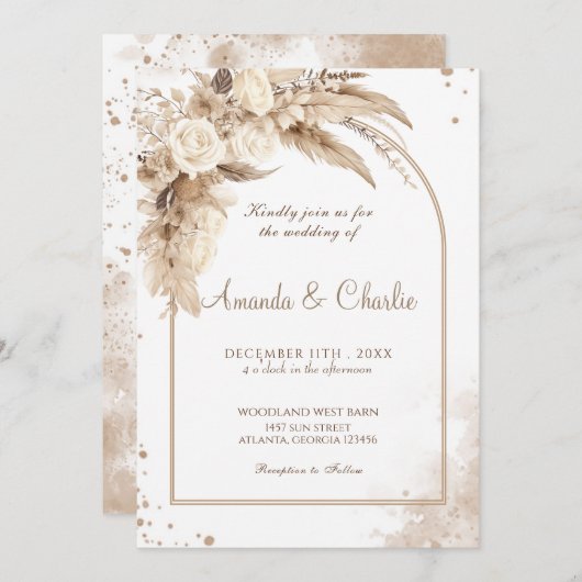 Invitation Mariage Boho Pampas Grass (Devant / Derrière)