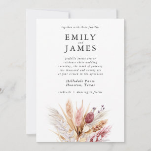 Invitation Mariage Boho Pampas Pampas rose moderne