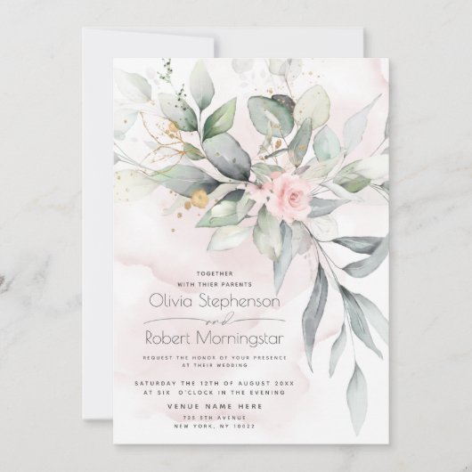 Invitation Mariage | Boho Rose Boho vert bois (Devant)