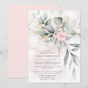 Invitation Mariage Boho Rose Boho vert bois