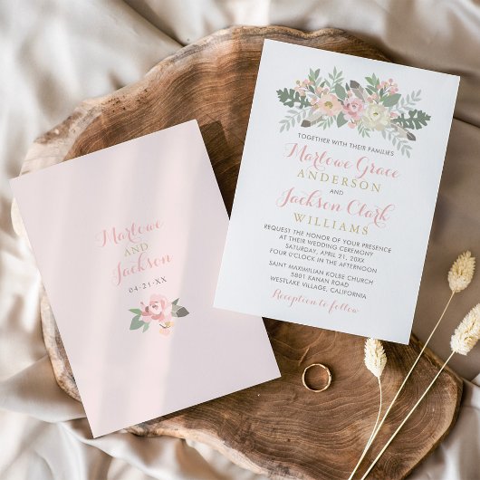 Invitation Mariage Boho rose et or floral