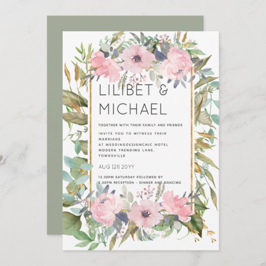 Invitation Mariage Boho rose pâle (Devant / Derrière)
