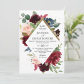 Invitation Mariage Boho rose rose rose bleu marine (Debout devant)