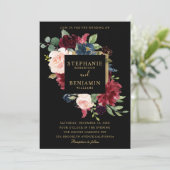 Invitation Mariage Boho Russe Floral de la Marine Rouge de Bo (Debout devant)