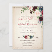 Invitation Mariage Boho Russe Floral de la Marine Rouge de Bo (Devant)
