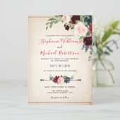 Invitation Mariage Boho Russe Floral de la Marine Rouge de Bo (Debout devant)