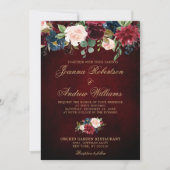 Invitation Mariage Boho Russe Floral de la Marine Rouge de Bo (Devant)
