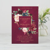 Invitation Mariage Boho Russe Floral de la Marine Rouge de Bo (Debout devant)