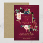Invitation Mariage Boho Russe Floral de la Marine Rouge de Bo (Devant / Derrière)
