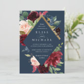 Invitation Mariage Boho Russe Floral de la Marine Rouge de Bo (Debout devant)