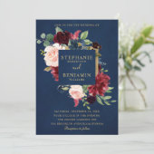 Invitation Mariage Boho Russe Floral de la Marine Rouge de Bo (Debout devant)