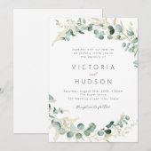 Invitation Mariage boho rustique eucalyptus vert (Devant / Derrière)