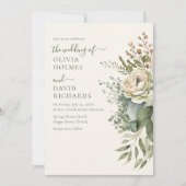 Invitation Mariage Boho Sage Green et Ivory Widlflowers (Devant)