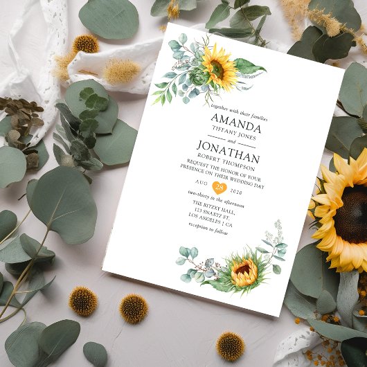 Invitation Mariage Boho Sunflower Eucalyptus