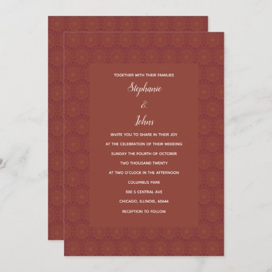 Invitation Mariage Boho Terre Cuite Fleurs Orange Brûlé (Devant / Derrière)