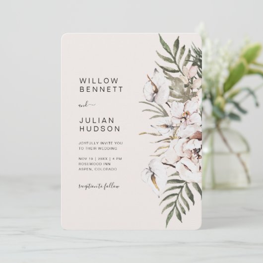 Invitation Mariage Boho Tropical Tout en un (Debout devant)