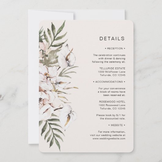 Invitation Mariage Boho Tropical Tout en un (Dos)