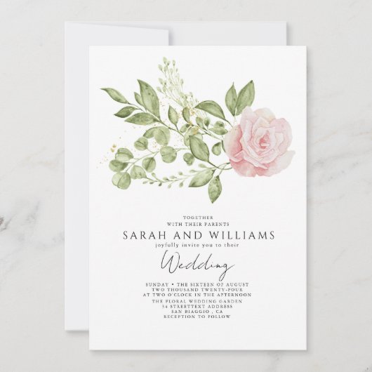 Invitation Mariage Boho vert clair rose Sage (Devant)