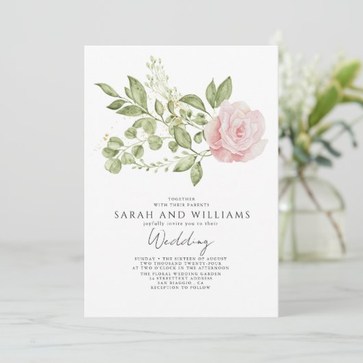 Invitation Mariage Boho vert clair rose Sage (Debout devant)