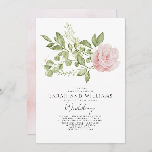 Invitation Mariage Boho vert clair rose Sage (Devant / Derrière)