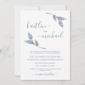 Invitation Mariage Boho Vignes Feuilles Simples Bleu Poussiér (Devant)