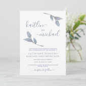 Invitation Mariage Boho Vignes Feuilles Simples Bleu Poussiér (Debout devant)