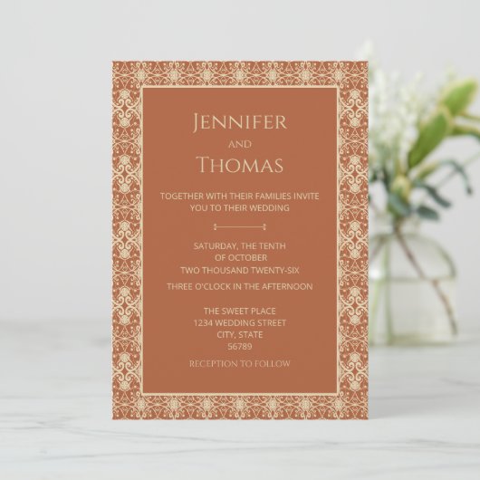 Invitation Mariage Boho Vintage Terracotta (Debout devant)