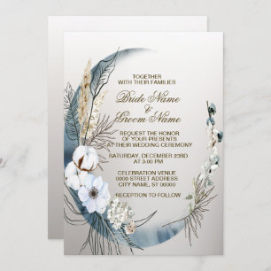 Invitation Mariage Boho White Orchid Flowers Blue Moon Party