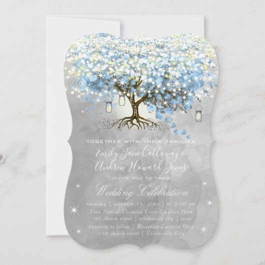 Invitation Mariage Boho Woodsy Boho bleu et gris du coeur (Devant)