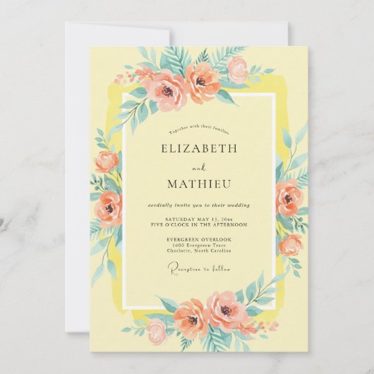 Invitation Mariage Bois de Corail Aqua Fleur (Devant)