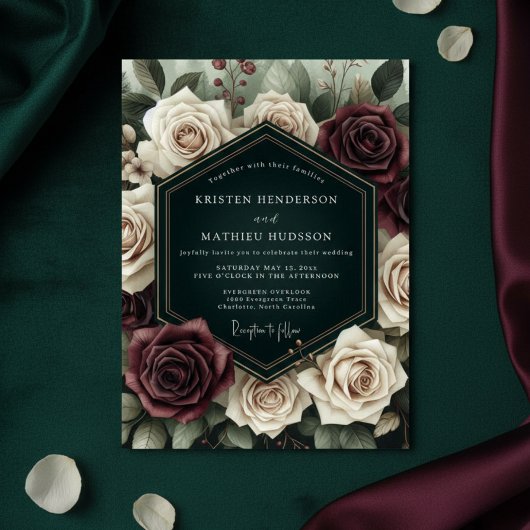 Invitation Mariage Bois de Rose Bourgogne