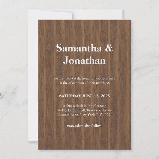 Invitation Mariage bois foncé simple (Devant)