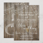 Invitation Mariage Bois Patiné Brun et Lumières Blanches (Devant / Derrière)