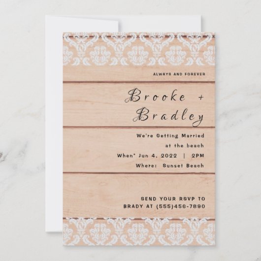 Invitation Mariage Bois Rustique & Dentelle (Devant)