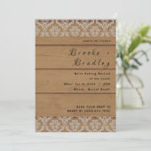 Invitation Mariage Bois Rustique & Dentelle (Debout devant)